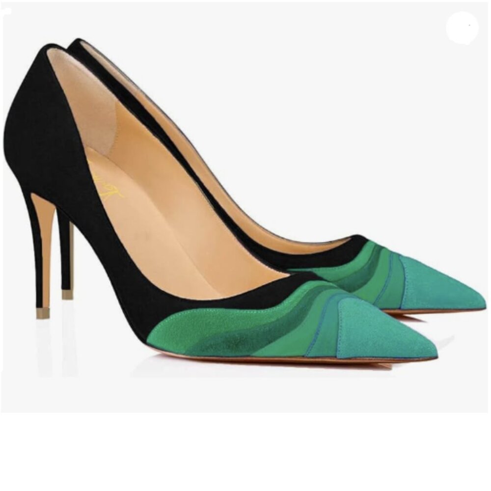 FOWT Women Kitten Heels Pumps High Heel Pointed Toe Pump Slip-on Rainbow Shoes